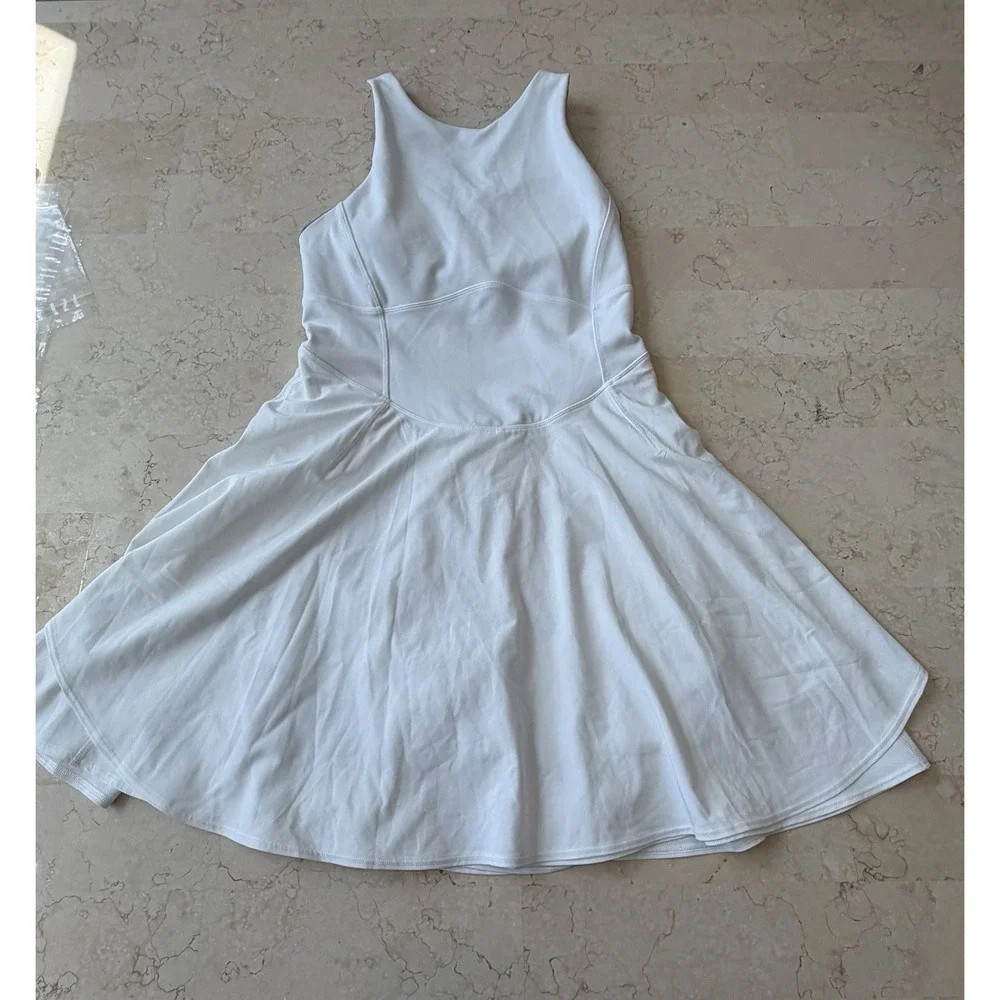 lululemon White Fit & Flare Tank Dress Built-In Bra & Pockets Women's 4